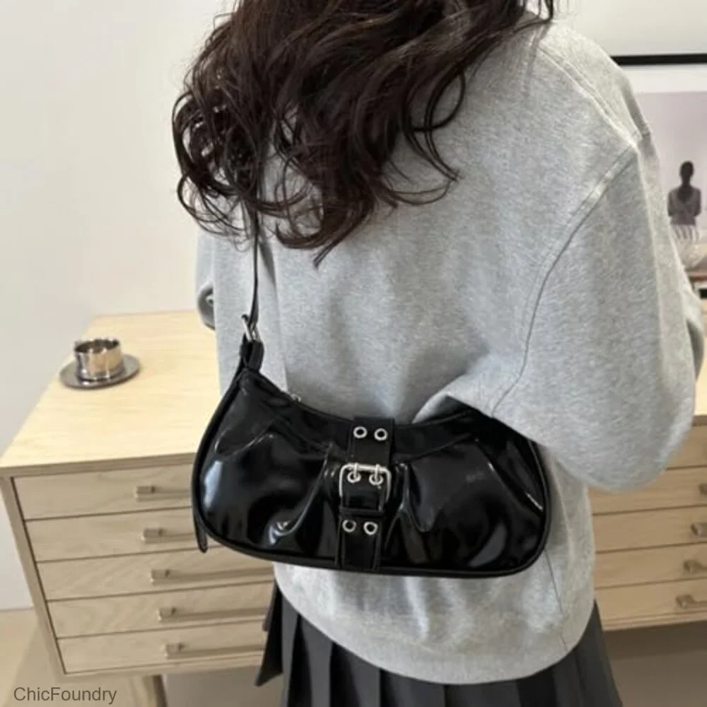 Y2K PU Leather Hobo Shoulder Bag Small Clutch Top Handle Purse